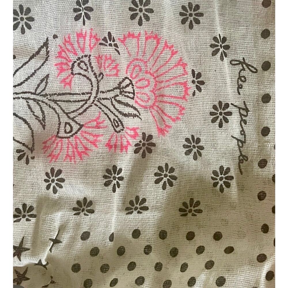 Free People Linen Tote Bag Boho Floral and Stars Slouchy Oversized 19x19 - Picture 4 of 4